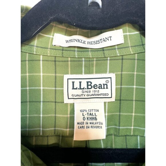 L.L.Bean Mens Long-Sleeve Dress Casual Shirt L Tall Green Plaid Wrinkle Resistan - Picture 2 of 11